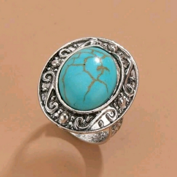 Jewelry - Teal Antique Silver Adjustable Ring